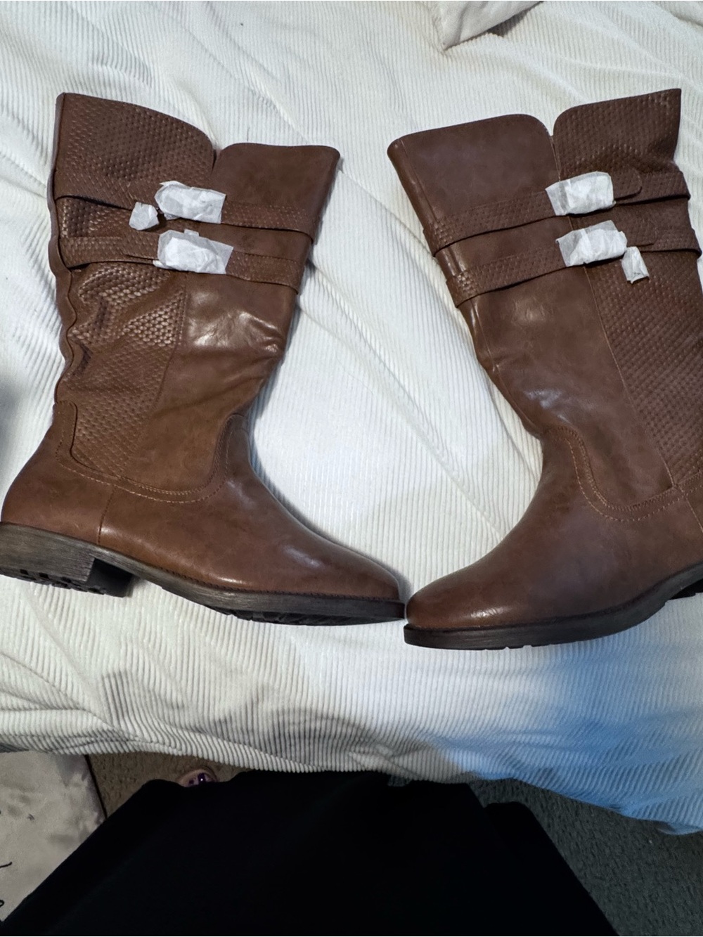 cloudwalkers Brown Mid-Calf Women's Winter Rain Boots with Decorative Straps